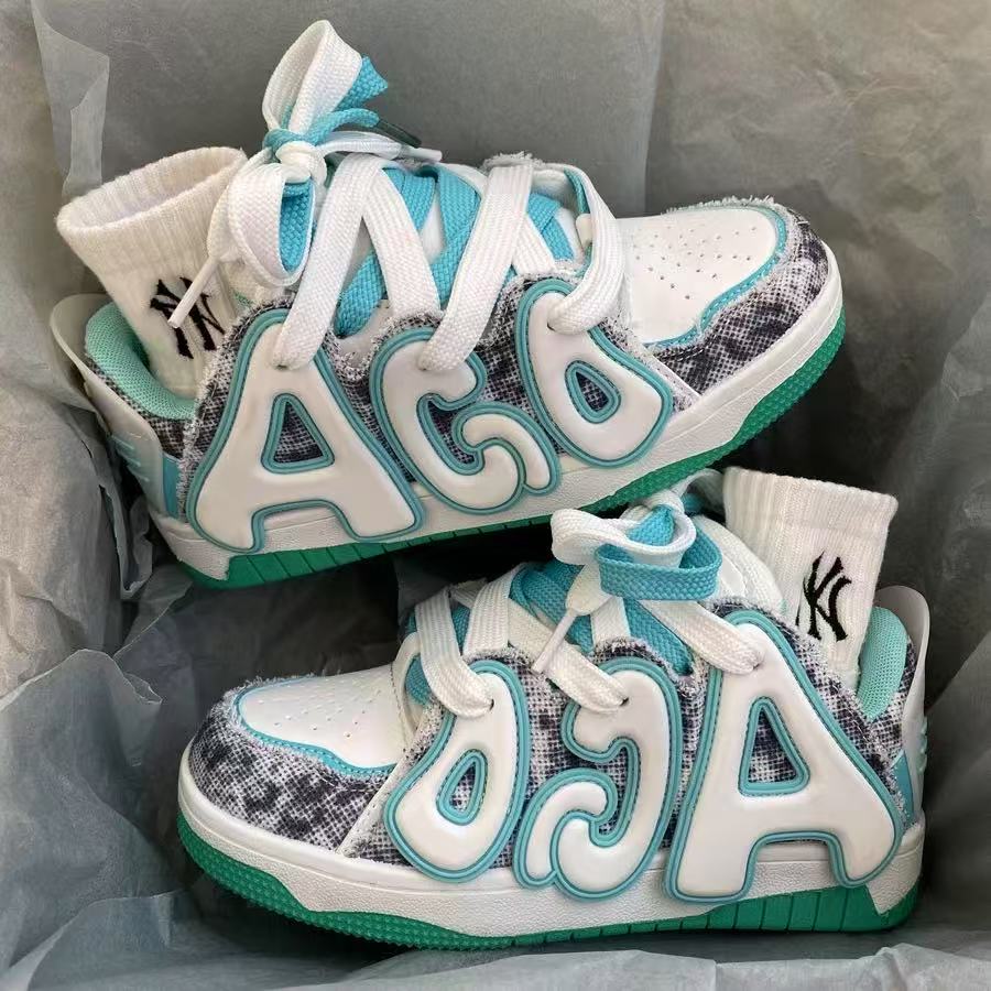 Thick-soled height-enhancing letter sports skateboard shoes