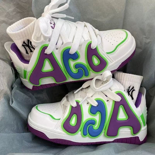 Thick-soled height-enhancing letter sports skateboard shoes